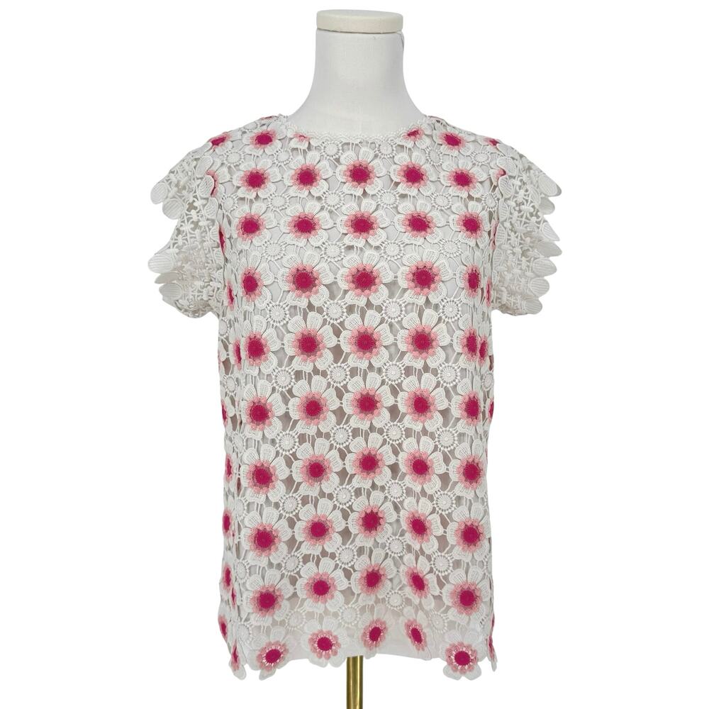 J.Crew Neon Pink Floral Crochet Sleeveless Top Daisy Embroidered XS Lace Boho